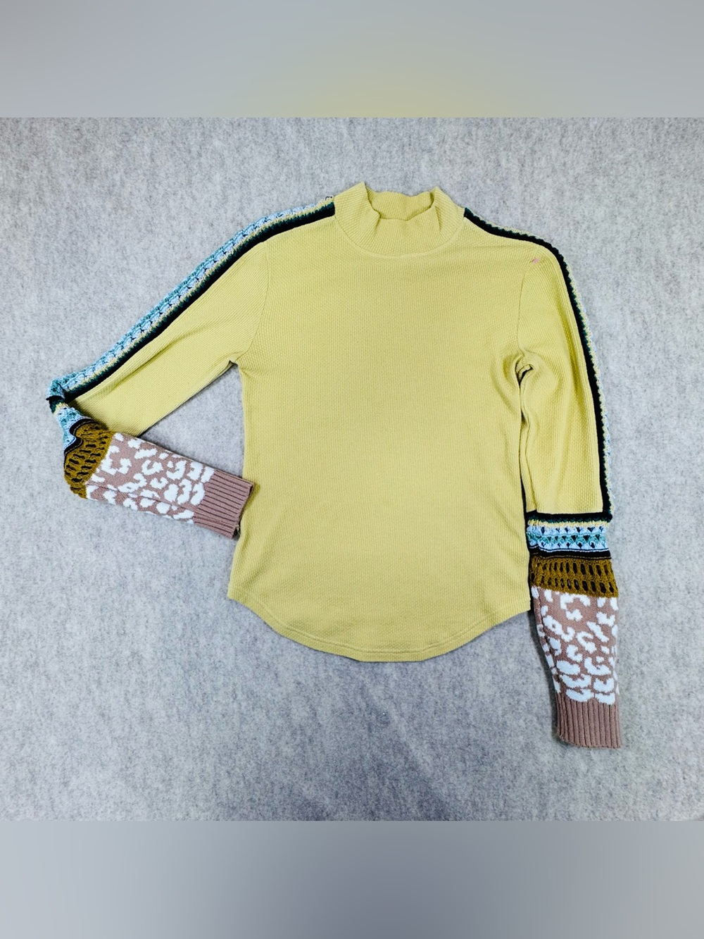 Free People Yellow Multi-Color Bohemian Knit Top
